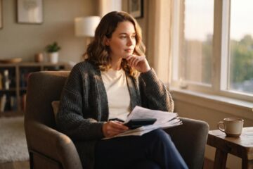 Persona sentada frente a una mesa revisando documentos financieros con expresión reflexiva, relacionado con el manejo emocional tras errores financieros