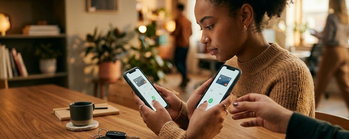Persona consultando el pago del seguro de su auto en app financiera