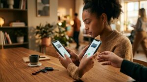 Persona consultando el pago del seguro de su auto en app financiera