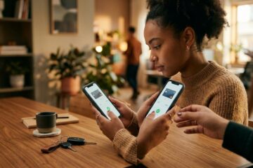 Persona consultando el pago del seguro de su auto en app financiera