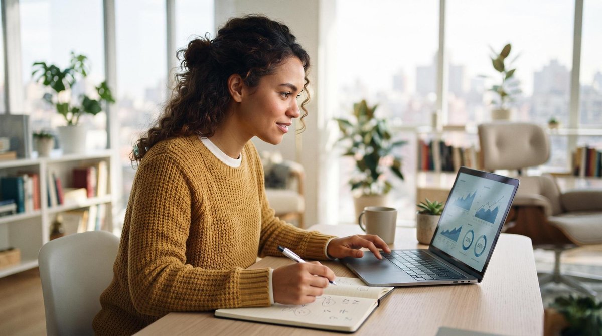 Persona revisando su reporte de crédito en una laptop para identificar deudas pendientes y mejorar su historial crediticio
