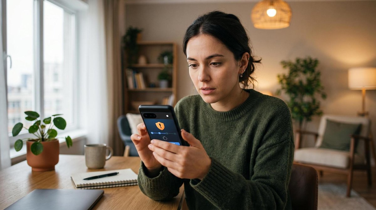 Persona revisando el historial de compras en su celular para iniciar un reclamo por compra no recibida en Mercado Pago