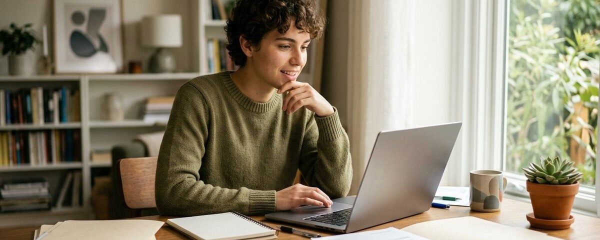 Persona revisando su historial crediticio en una laptop para entender cuánto tiempo tarda en borrarse un registro del Buró de Crédito